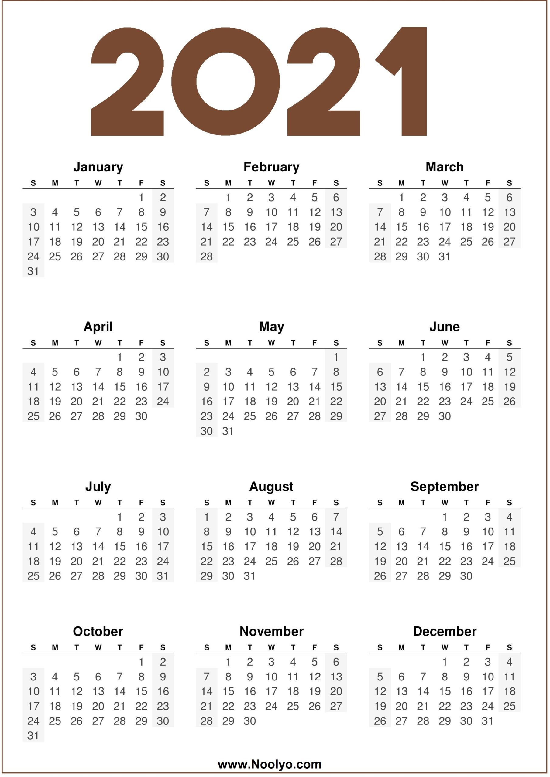 2021 Calendar One Page Printable