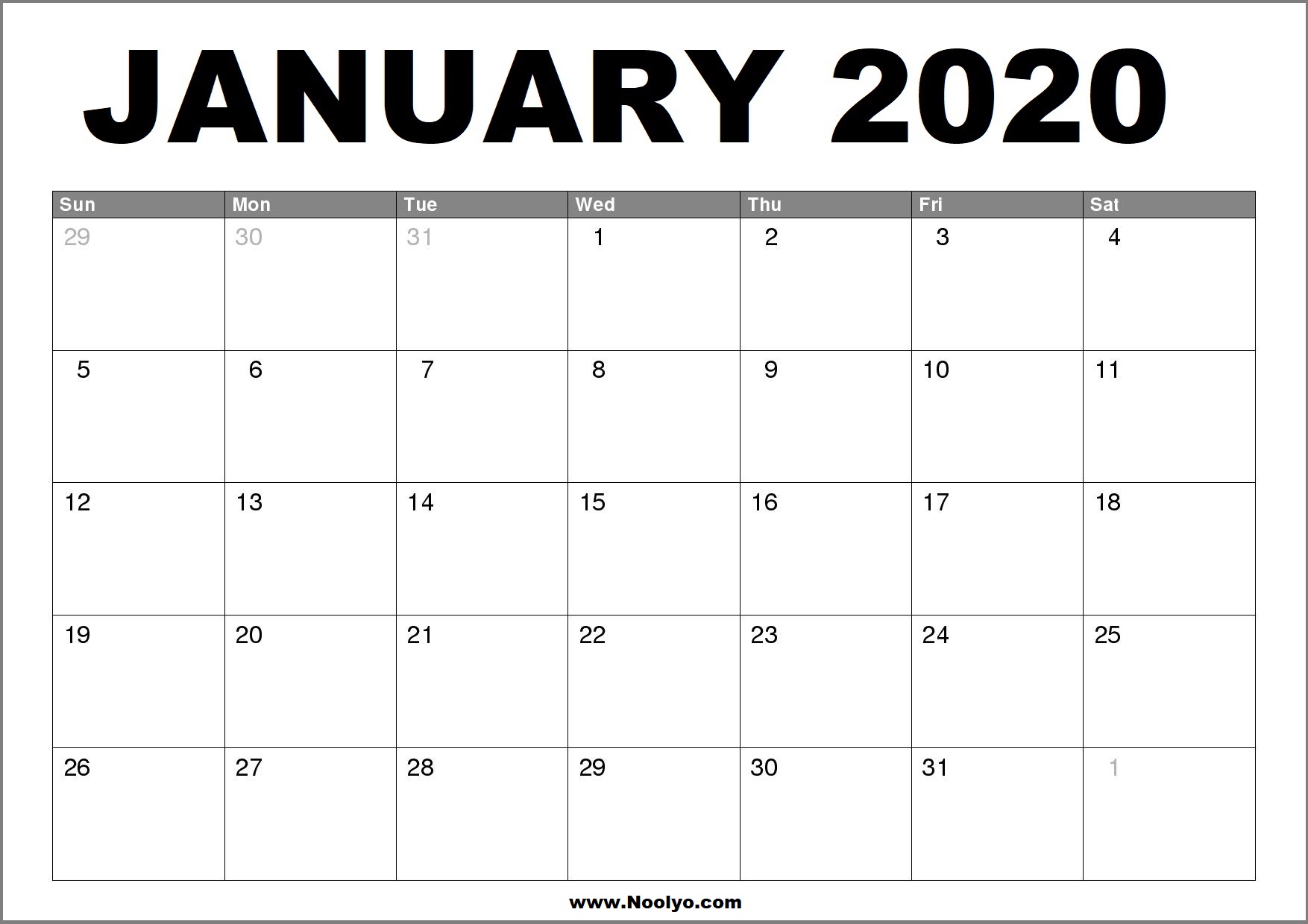 January 2020 Calendar Printable – Free Download