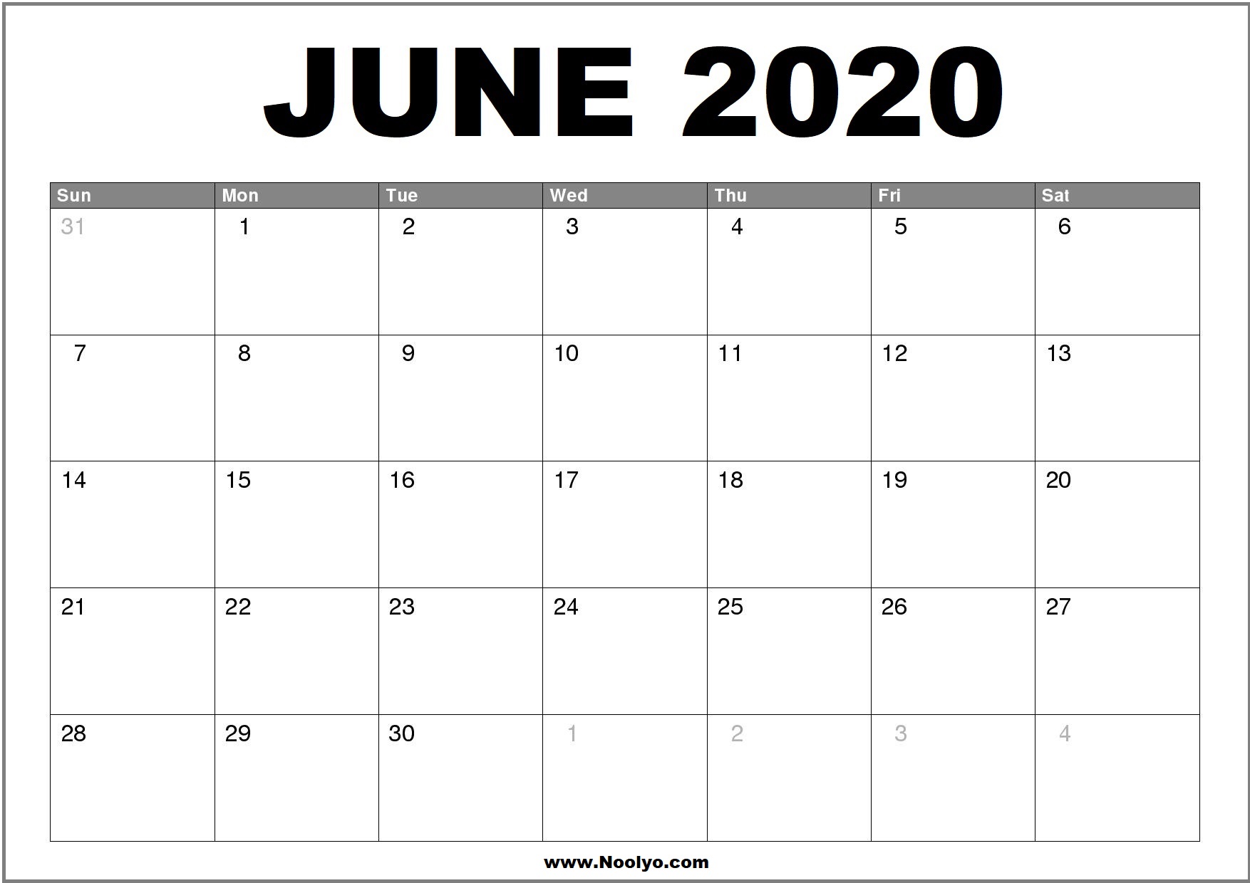 June 2020 Calendar Printable – Free Download