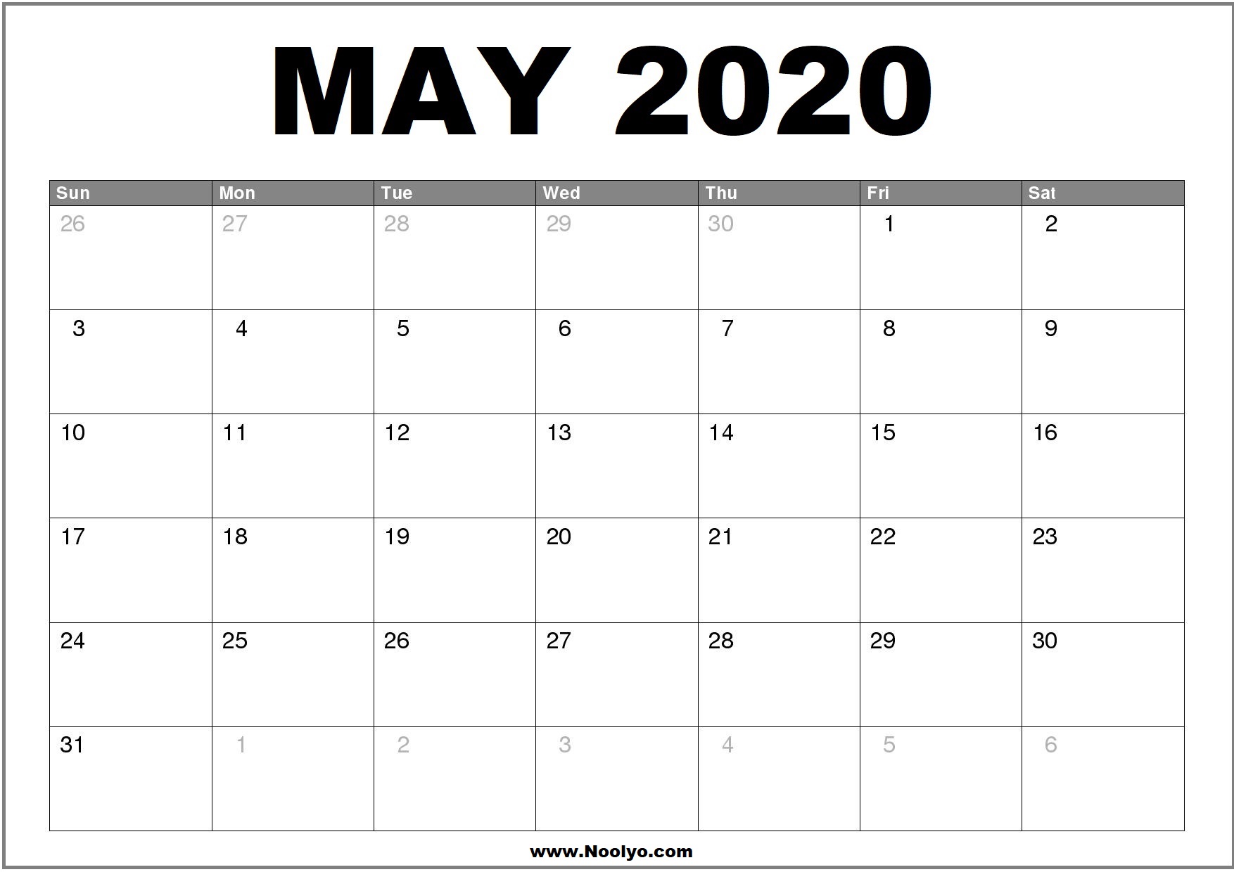 May 2020 Calendar Printable – Free Download