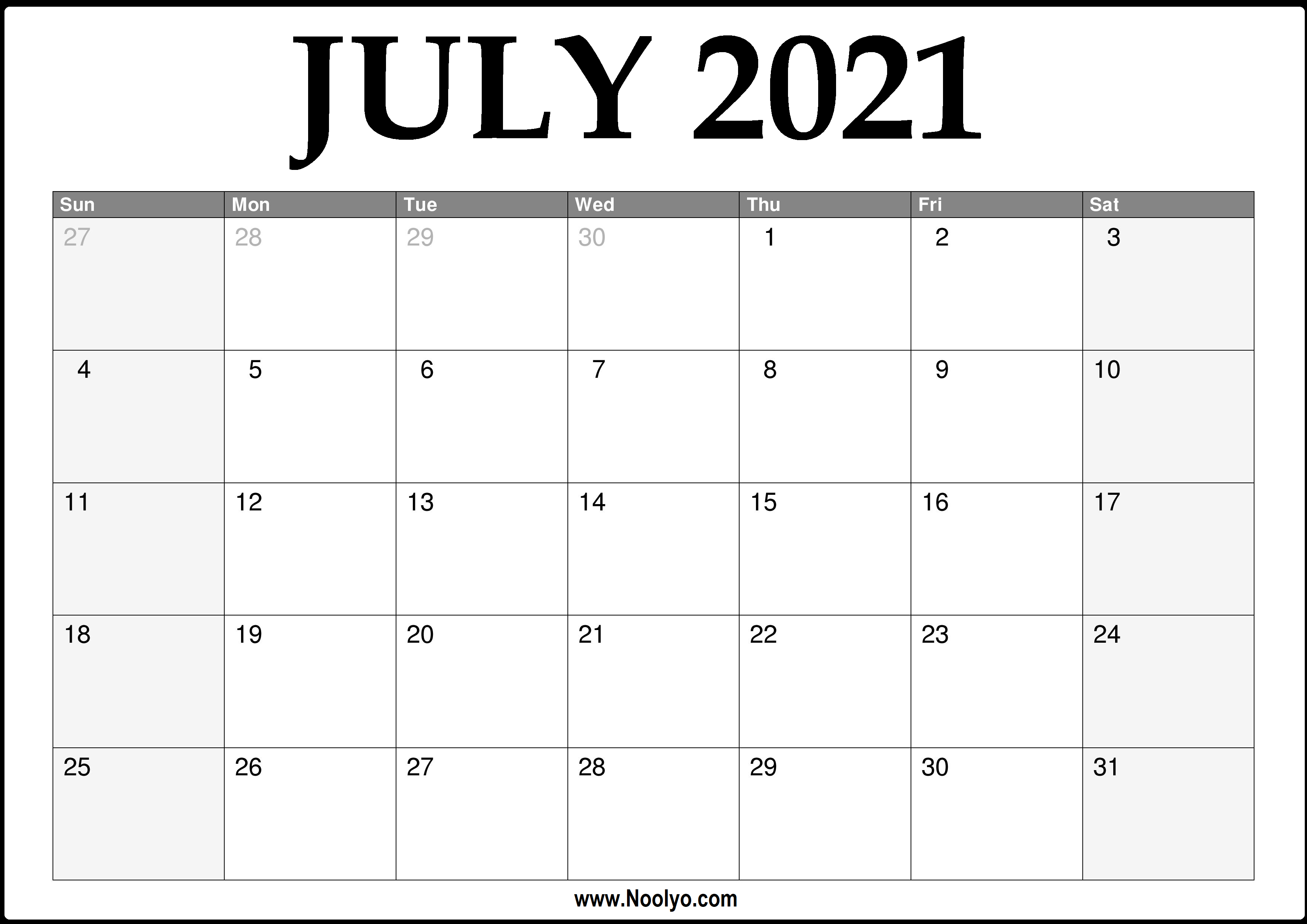 2021 July Calendar Printable – Download Free