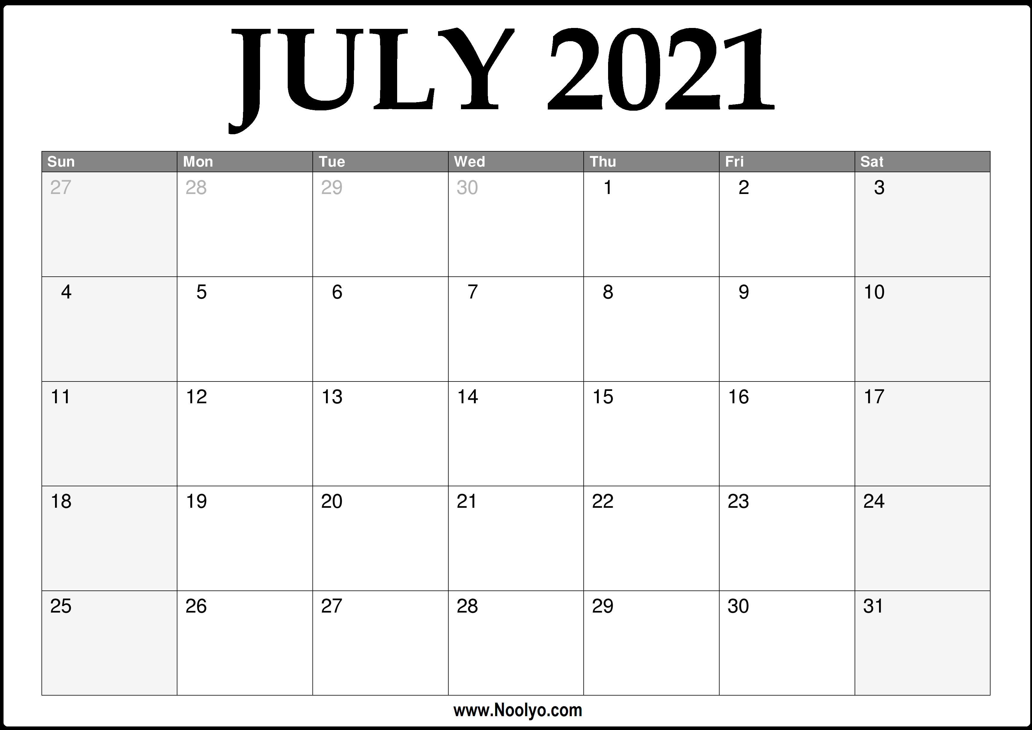 Free Printable Monthly Calendar July 2021 Printable Word Searches