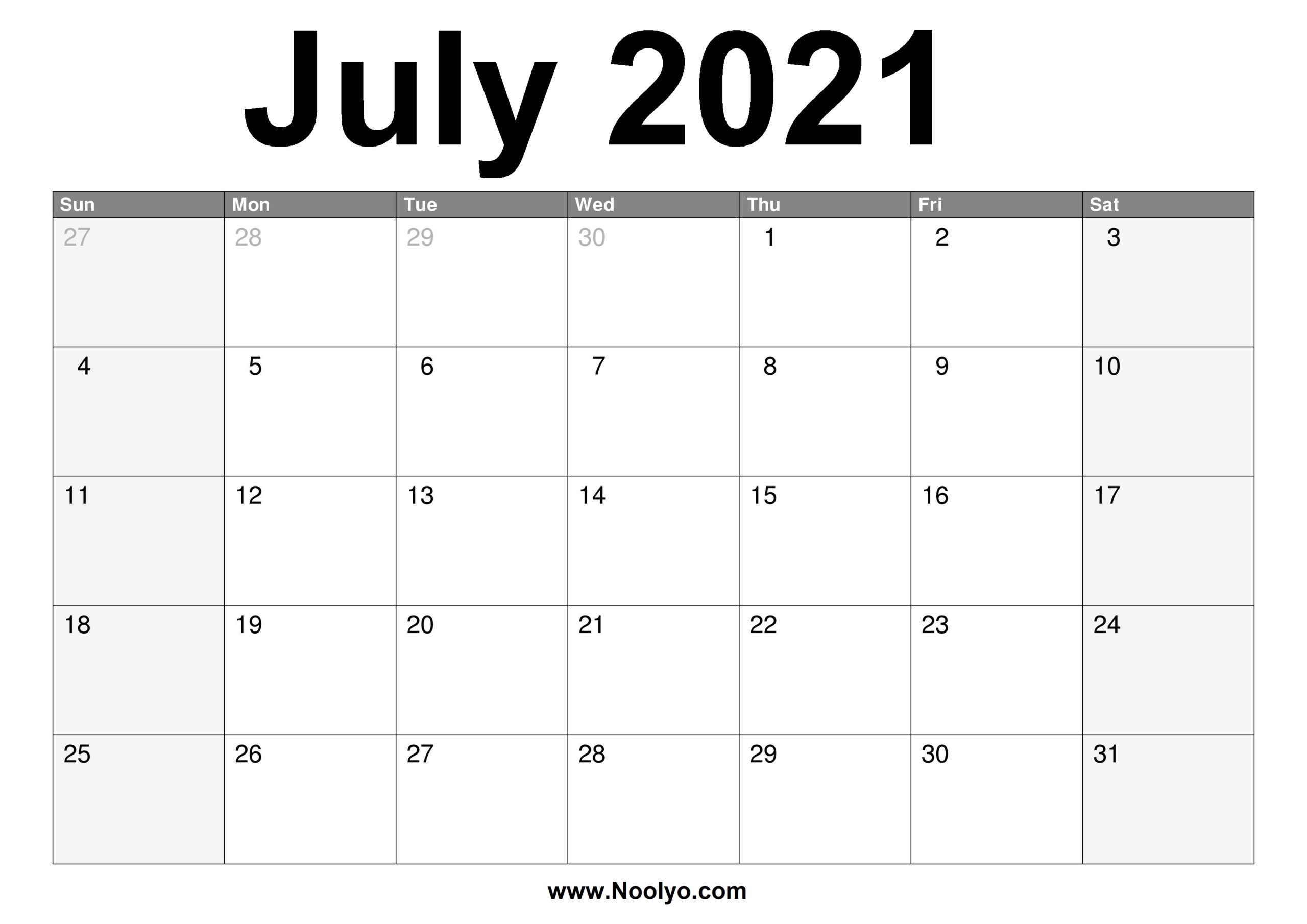 July 2021 Calendar Printable – Free Download