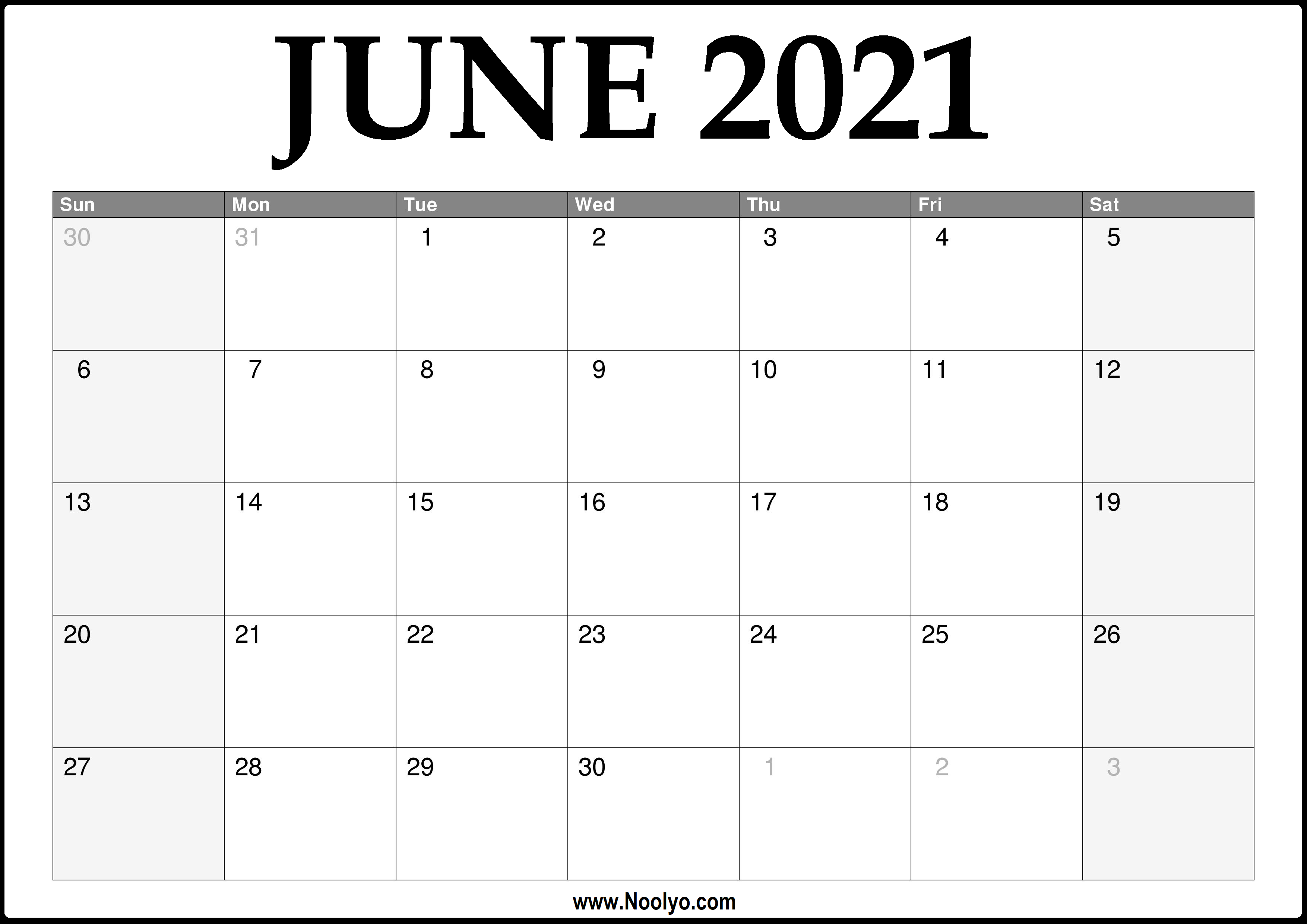 2021 June Calendar Printable – Download Free