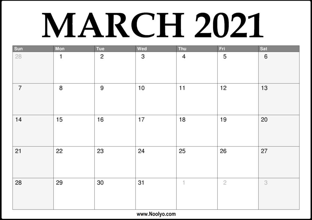 2021 March Calendar Printable Download Free