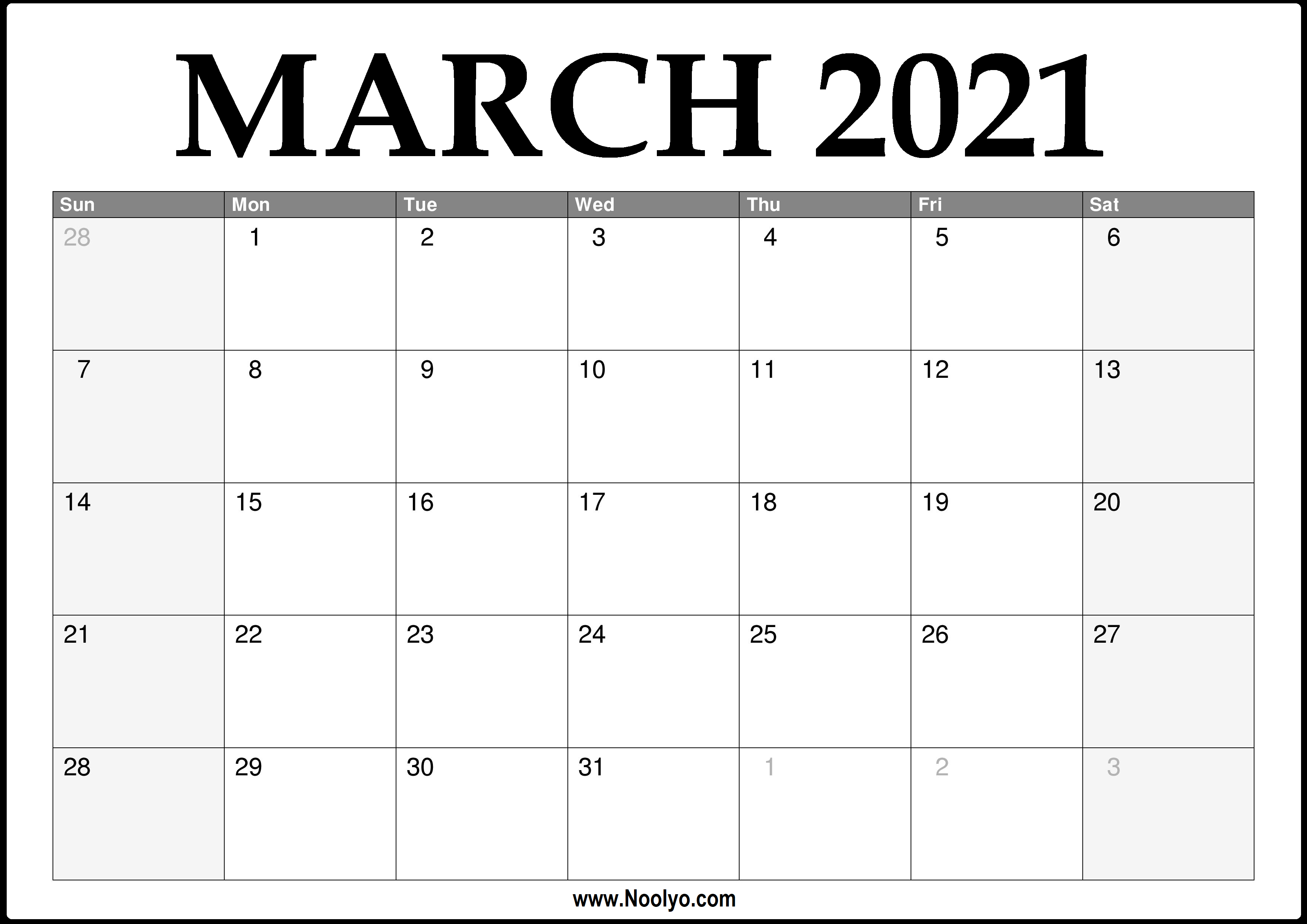 2021 March Calendar Printable – Download Free
