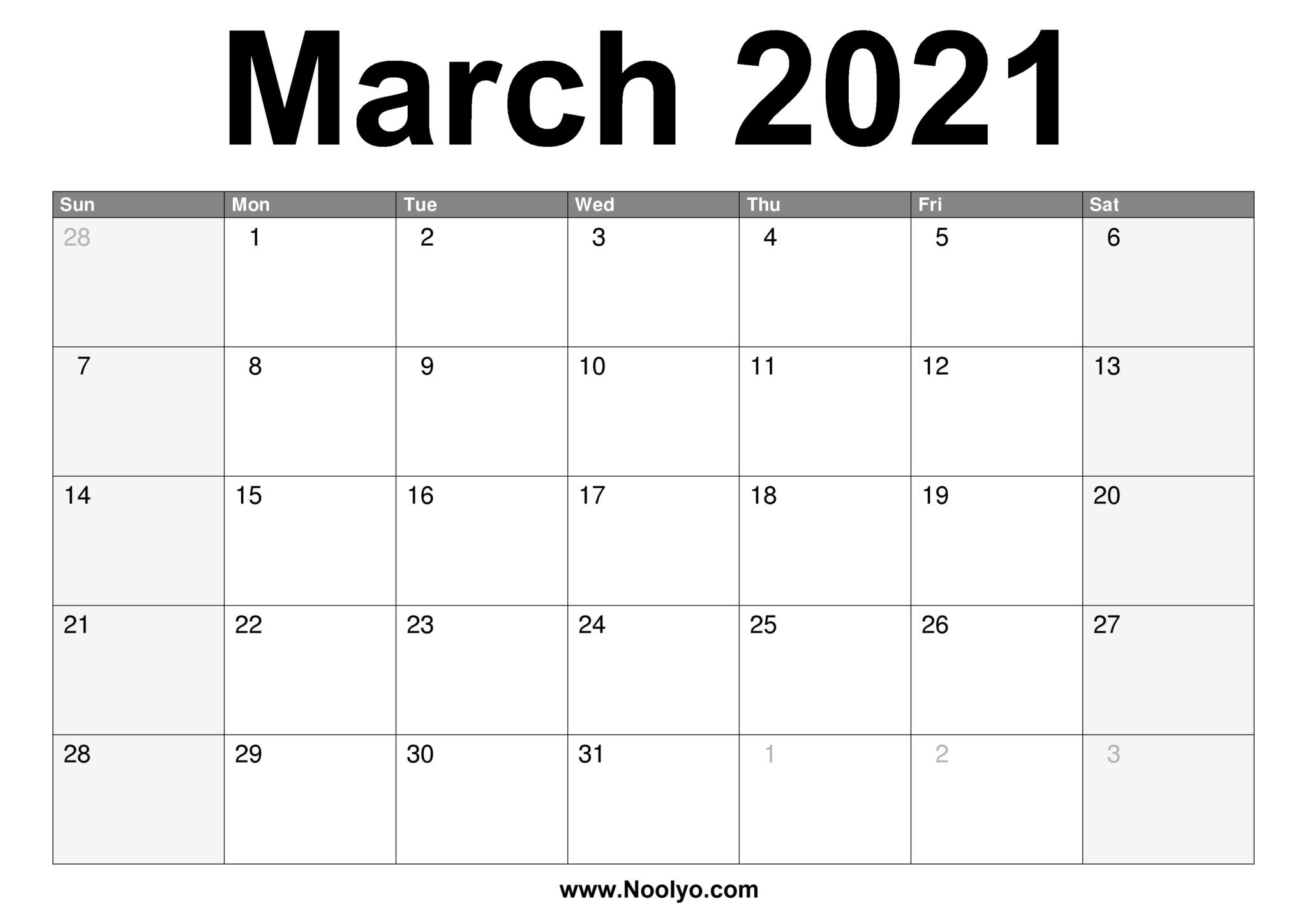 March 2021 calendar printable free download noolyo