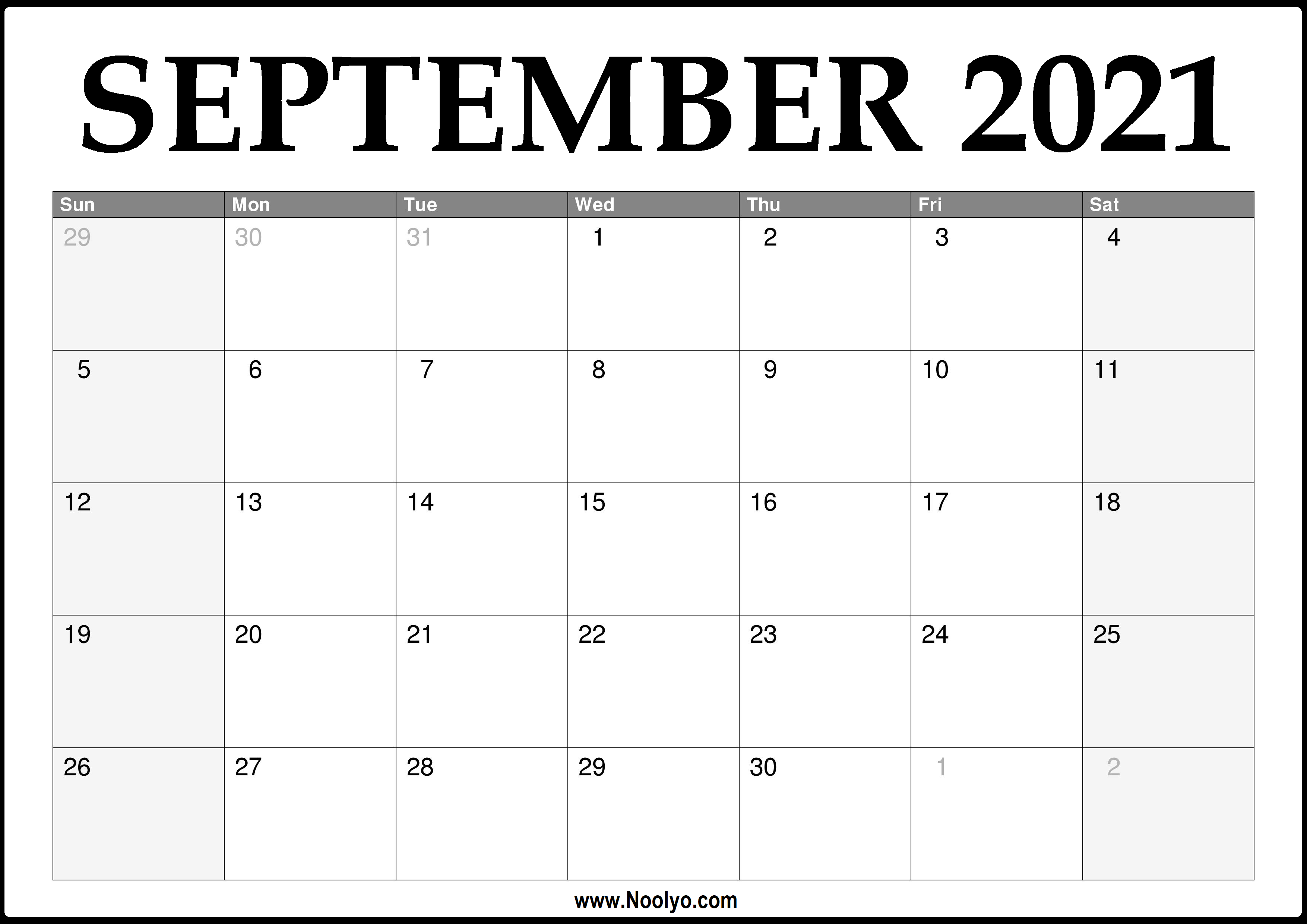 2021 September Calendar Printable – Download Free