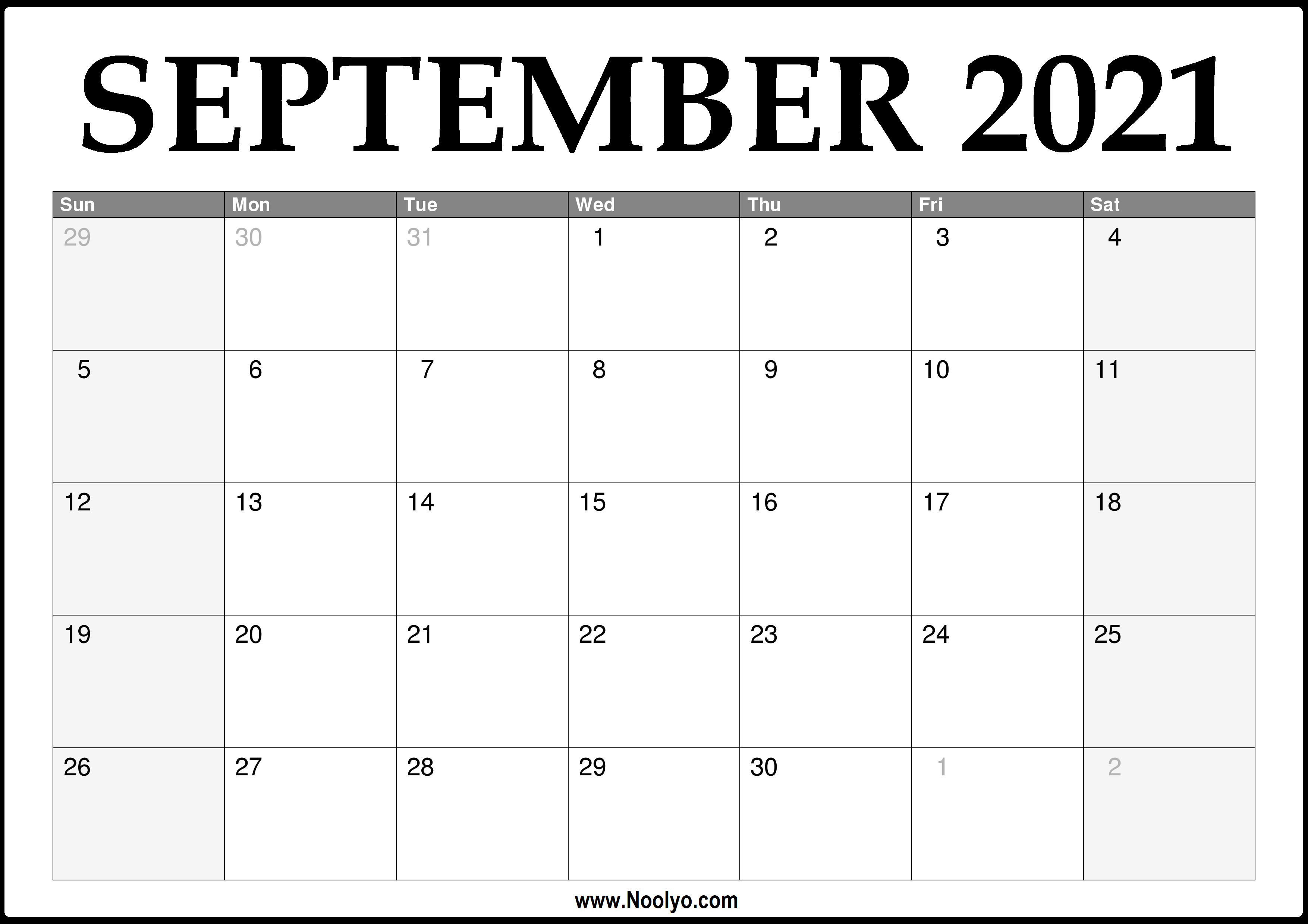 Sept 2021 Calendar Printable Customize and Print