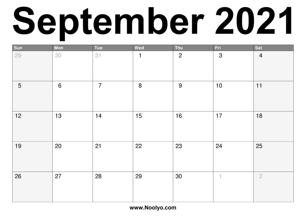 September 2021 Calendar Printable – Free Download – Noolyo.com