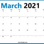 March 2021 Calendar Monday Start One Page