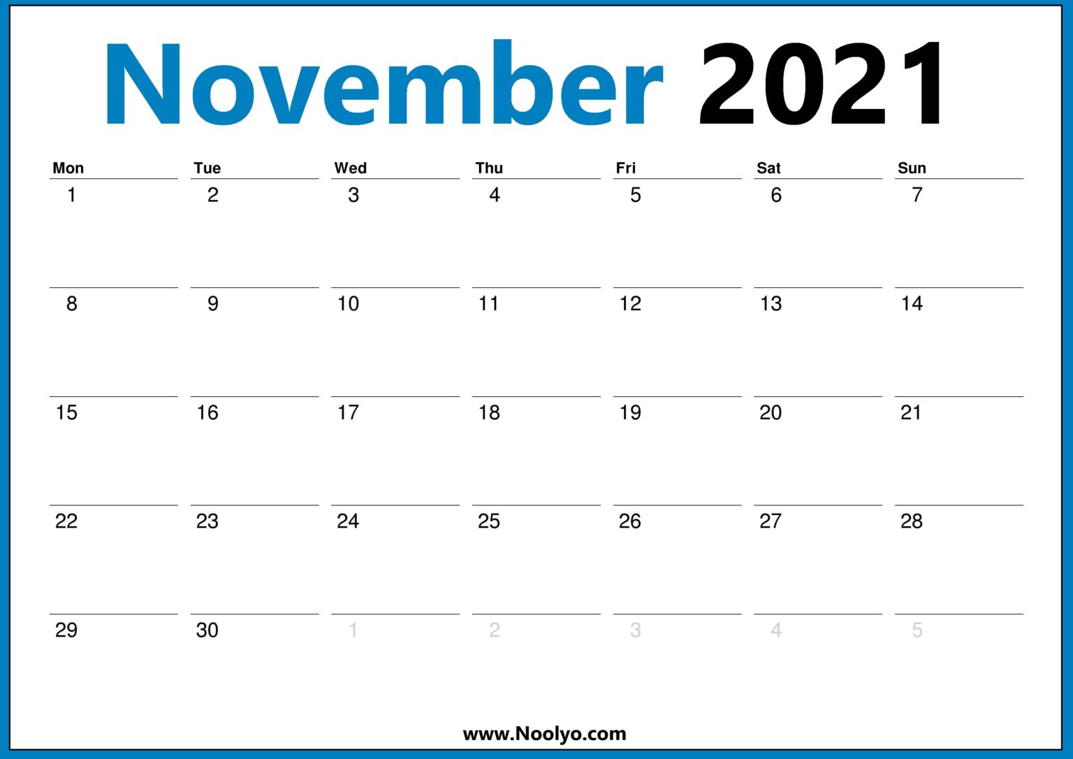 November 2021 Calendar Monday Start Hd Calendars Printable