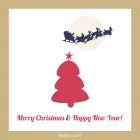 Merry Christmas Card - Printable, Free - Beige, Santa Claus Sleigh
