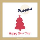 New Year Card – Printable, Free – Beige, Santa Claus Sleigh