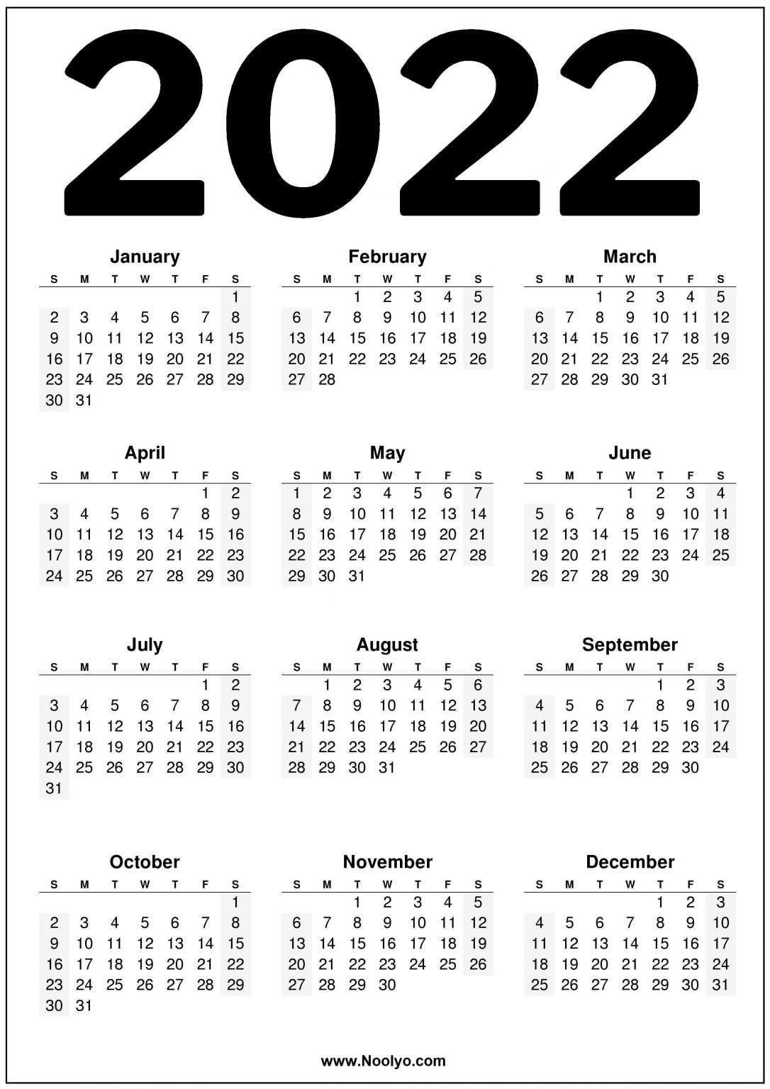 2022 Year Calendar Yearly Printable Year 2022 Calendar Templates