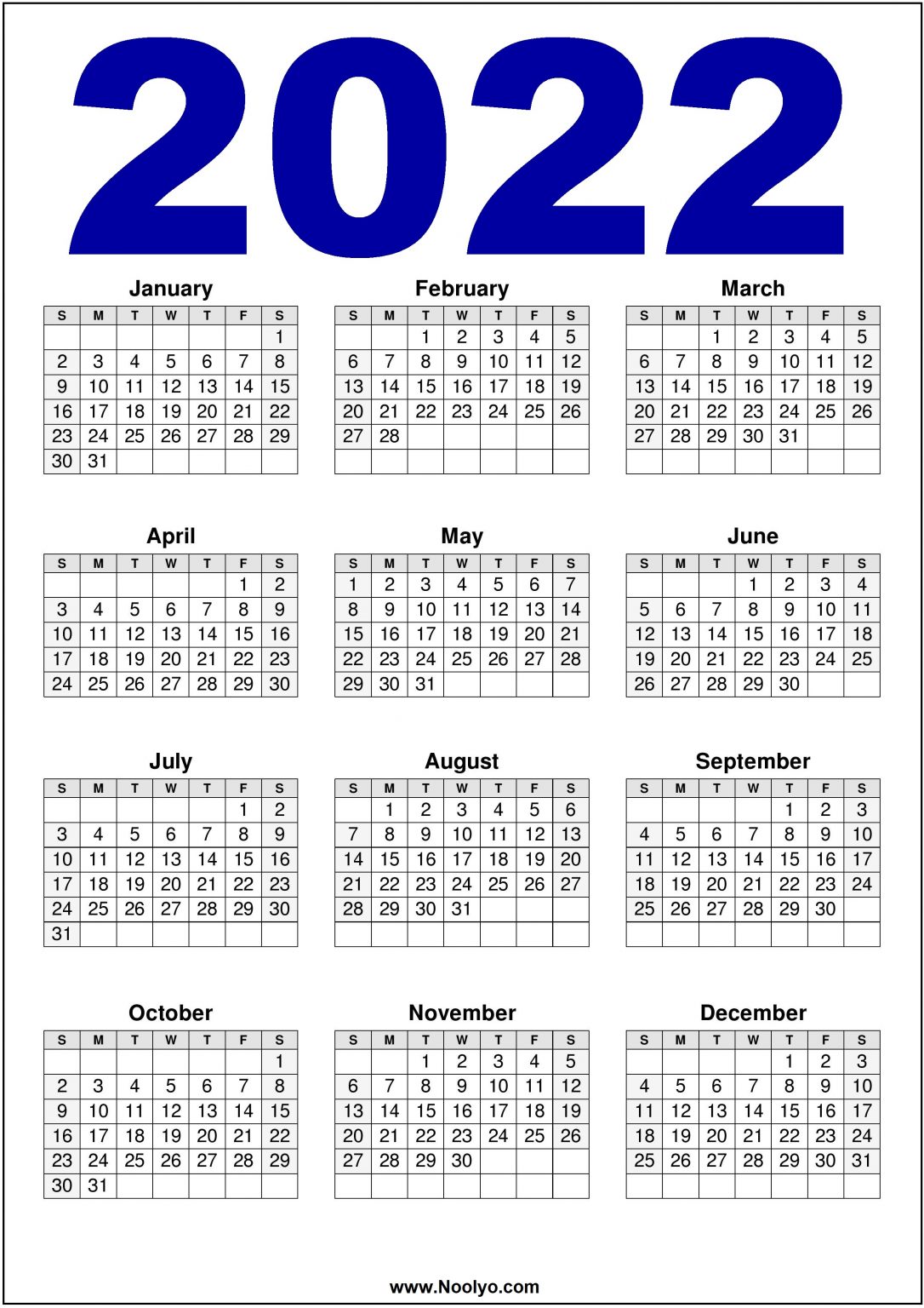 Large 2022 Calendar Customize and Print