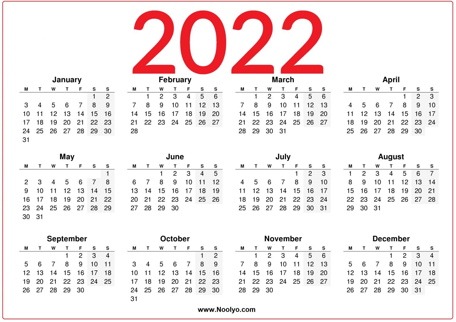 Free Printable 2022 Calendar Printable Uk