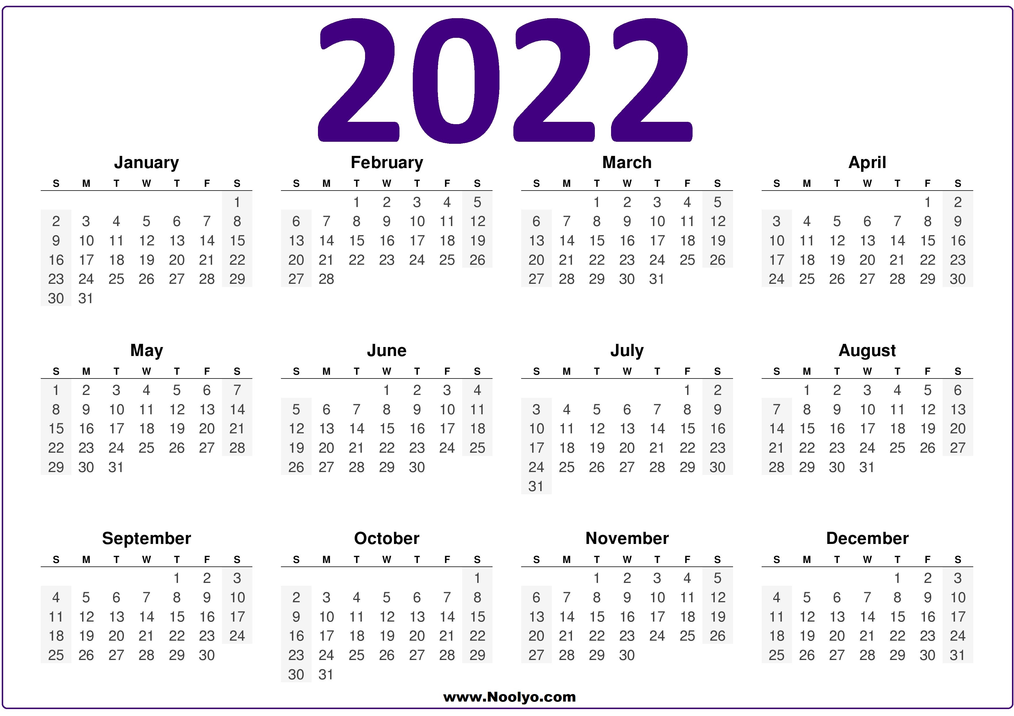 2022 Yearly Calendar United States - Free Download A4 Size. 