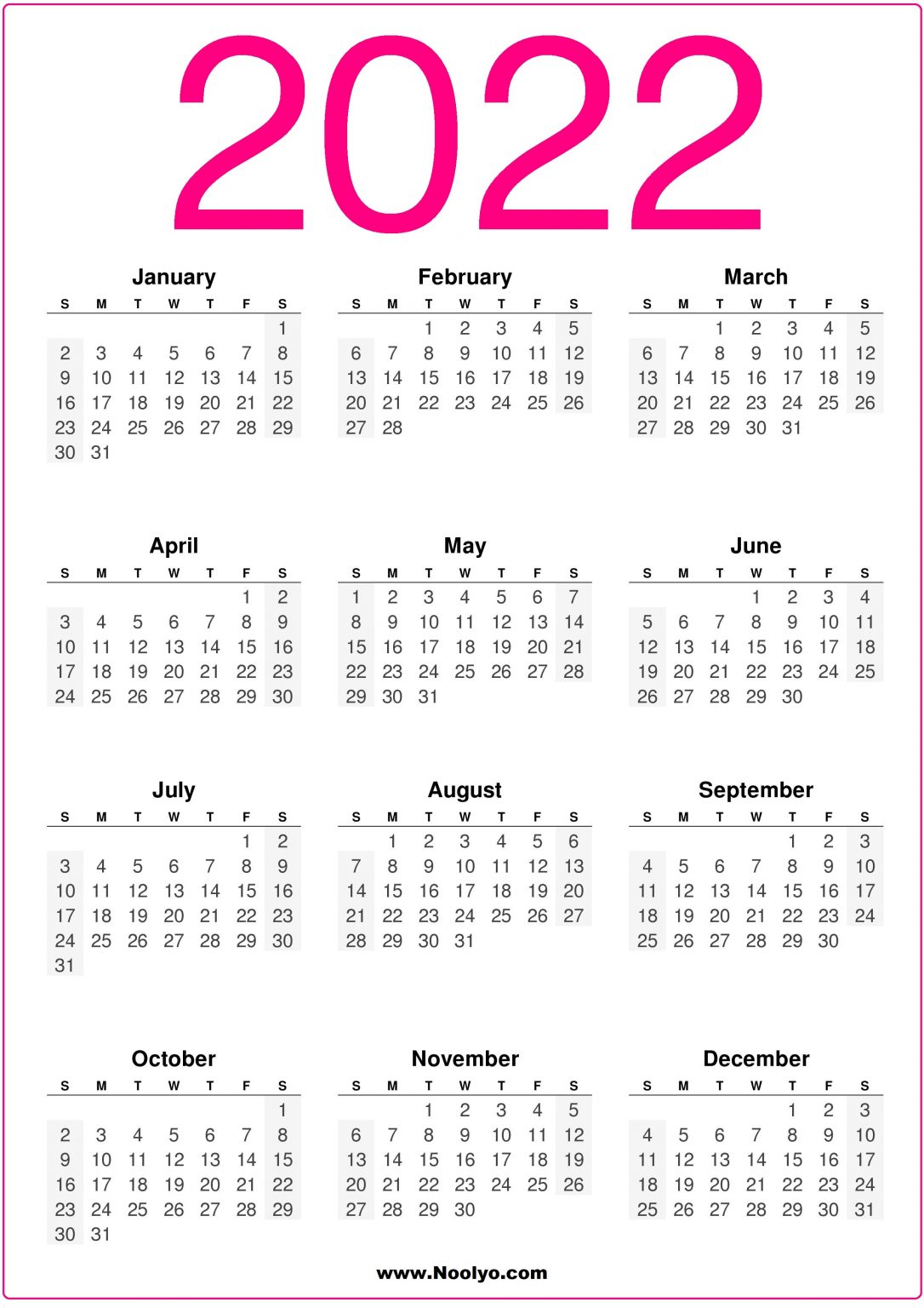 A4 Size 2022 Calendars Printable Free Vertical Calendars
