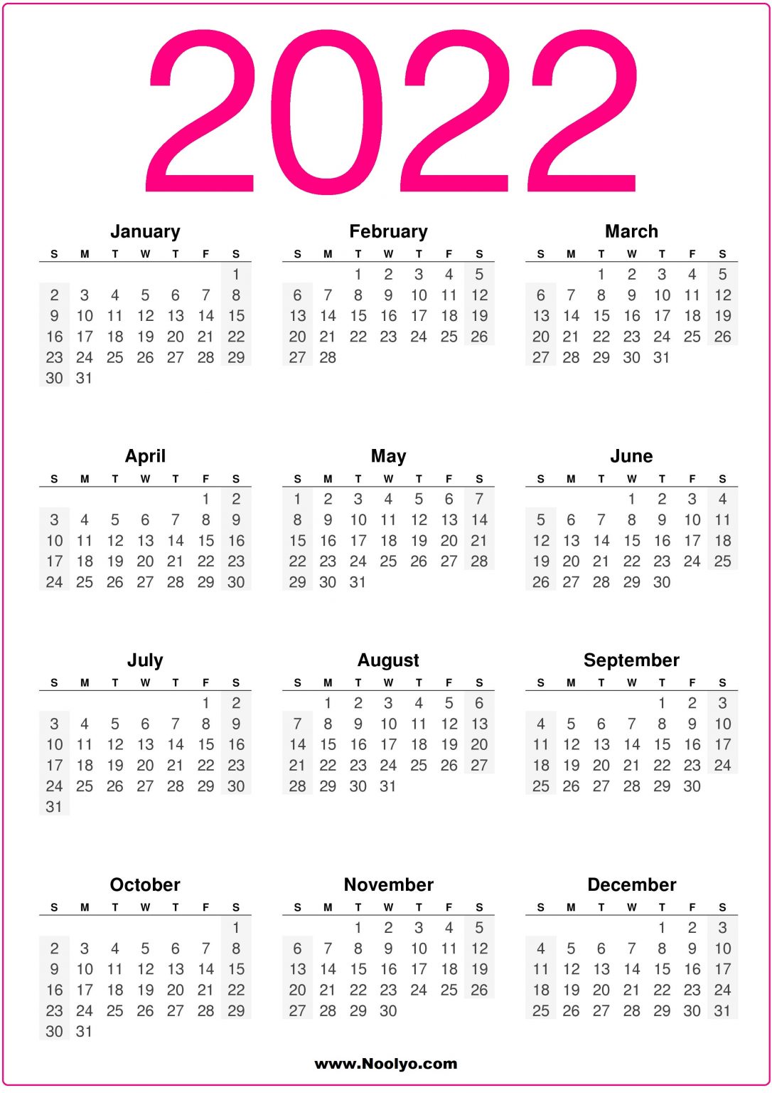 A4 Size 2022 Calendars Printable Free Vertical