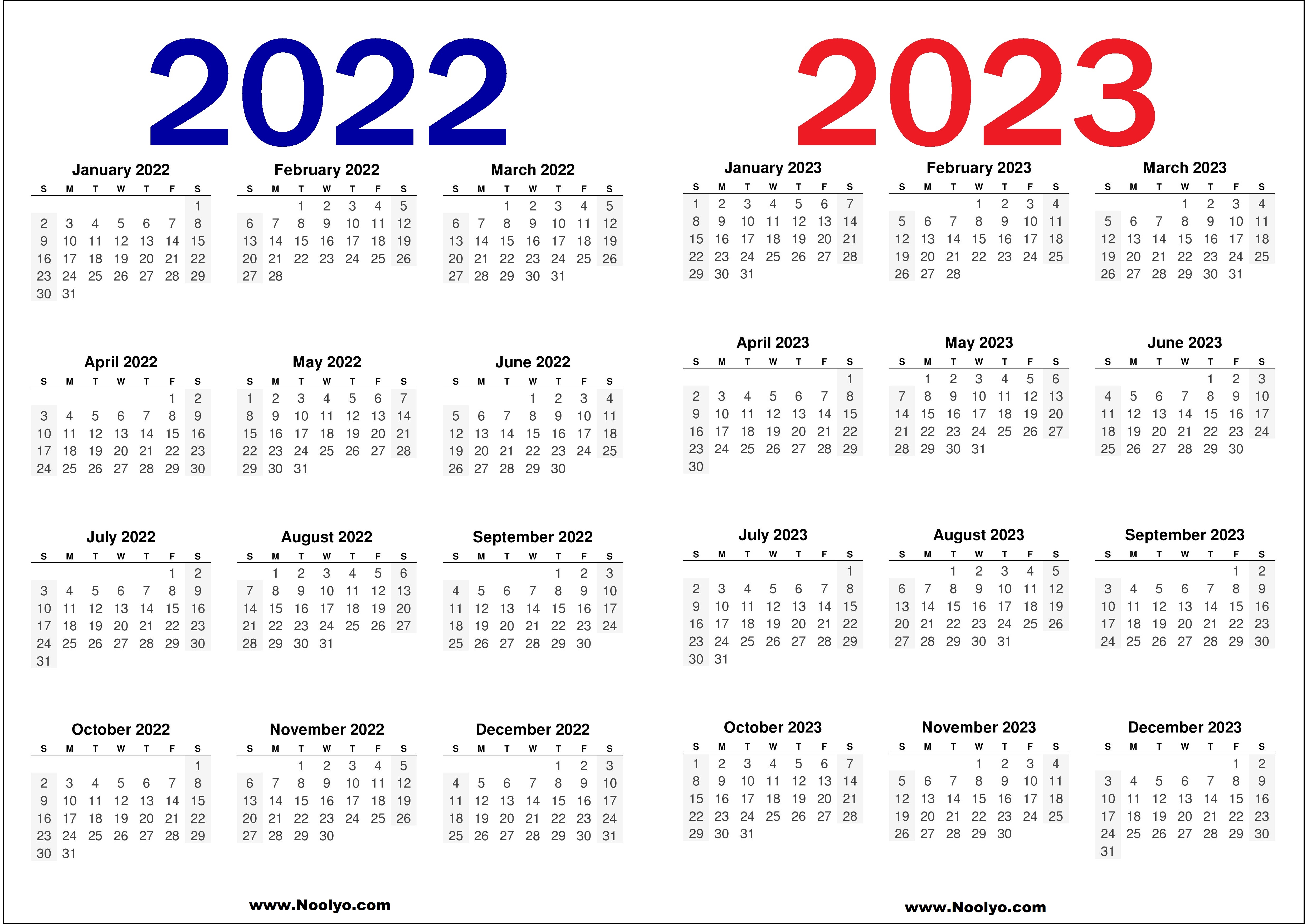 2022 and 2023 Calendar Printable Free Calendars Printable