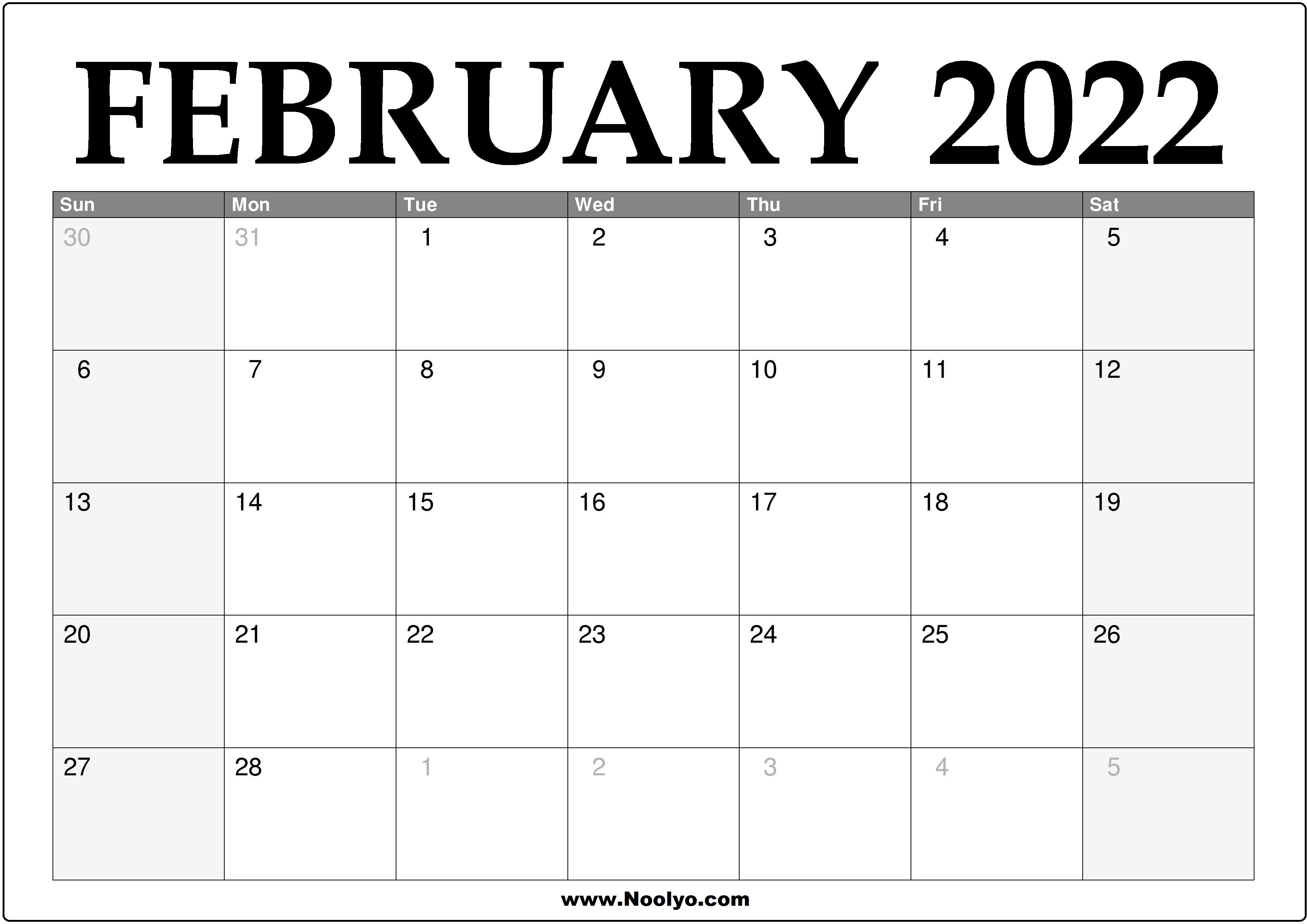 2022 February Calendar Printable Download Free