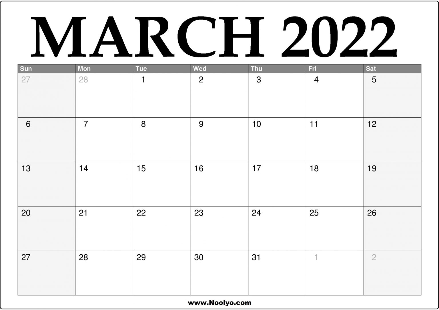 2022 March Calendar Printable Download Free Noolyo Calendars 