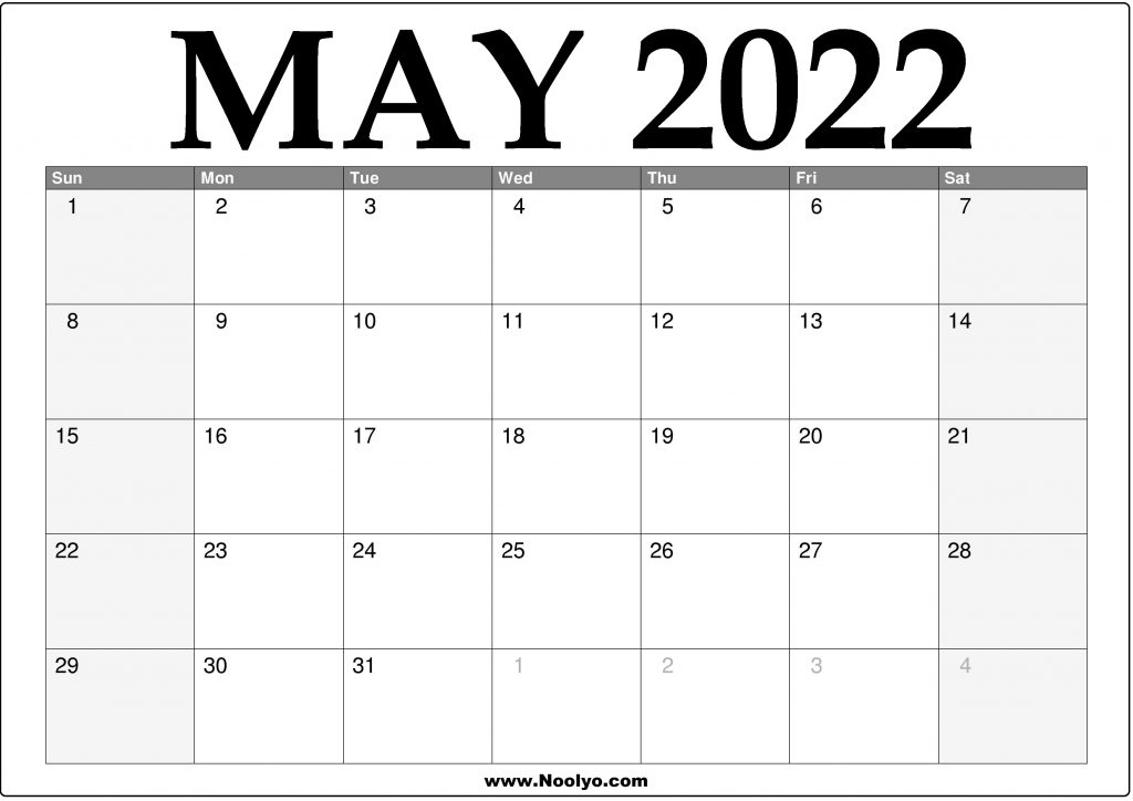 2022 May Calendar Printable – Download Free - Noolyo.com Calendars Printable