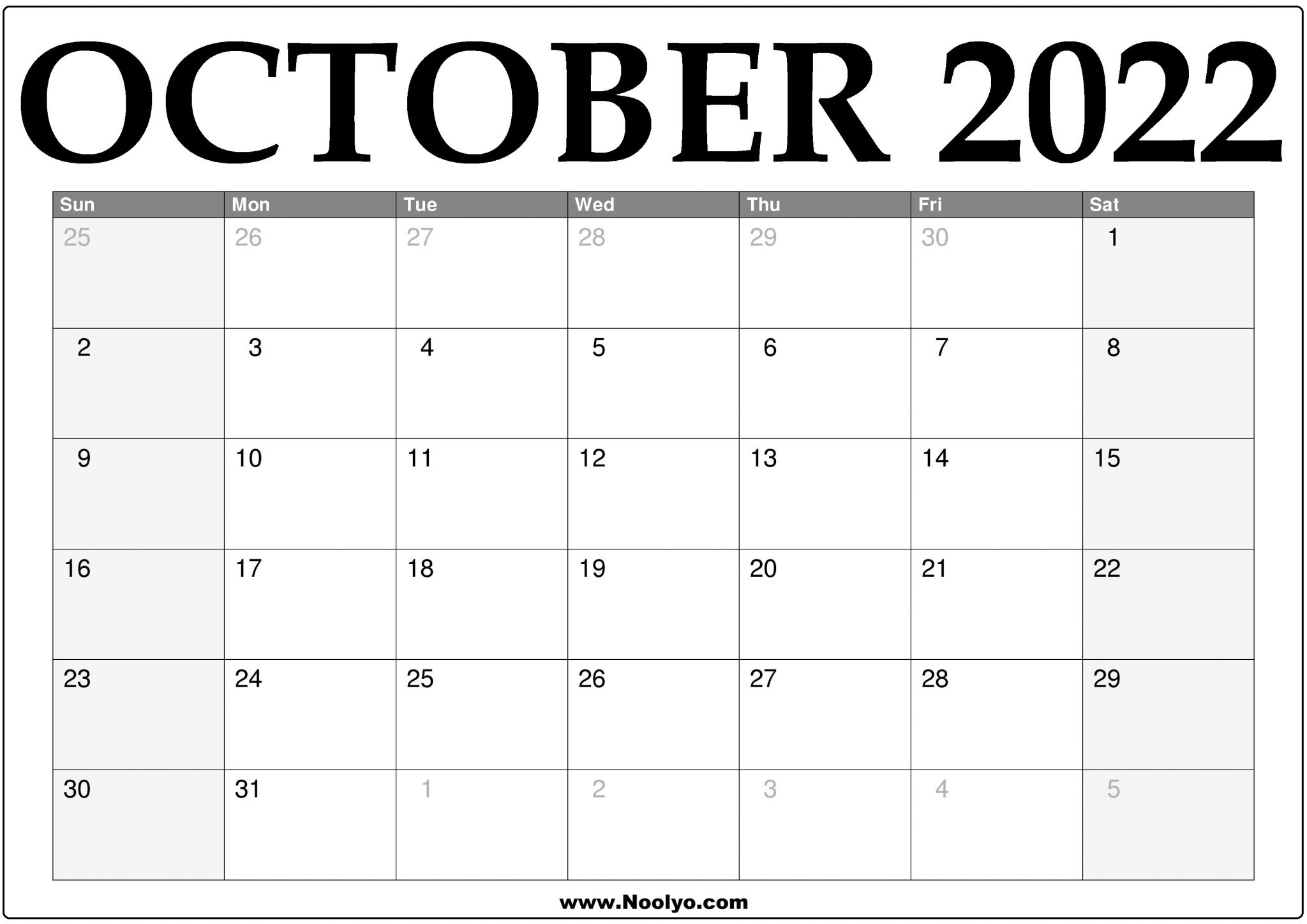 2022 October Calendar Printable Download Free Calendars