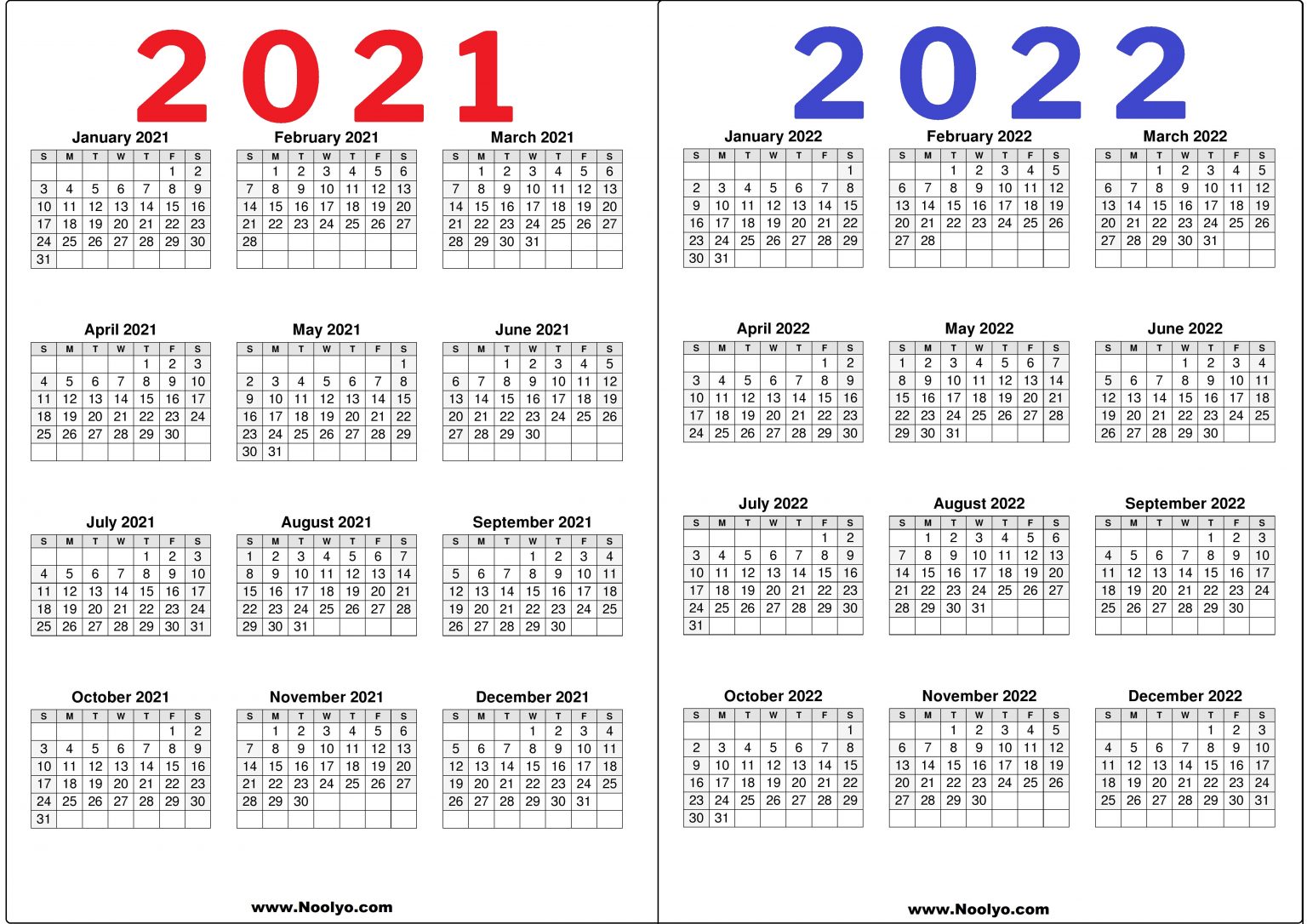 2 Year Calendar 2021 And 2022 Printable Free Calendars
