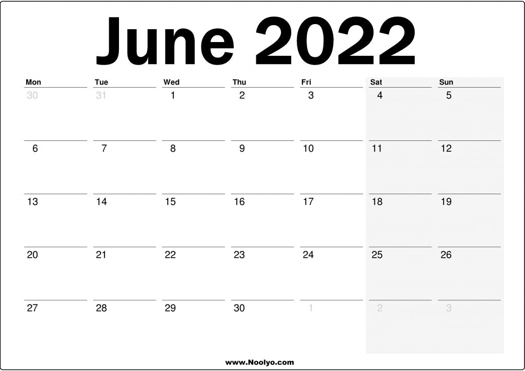 June 2022 Printable UK Calendar Noolyo