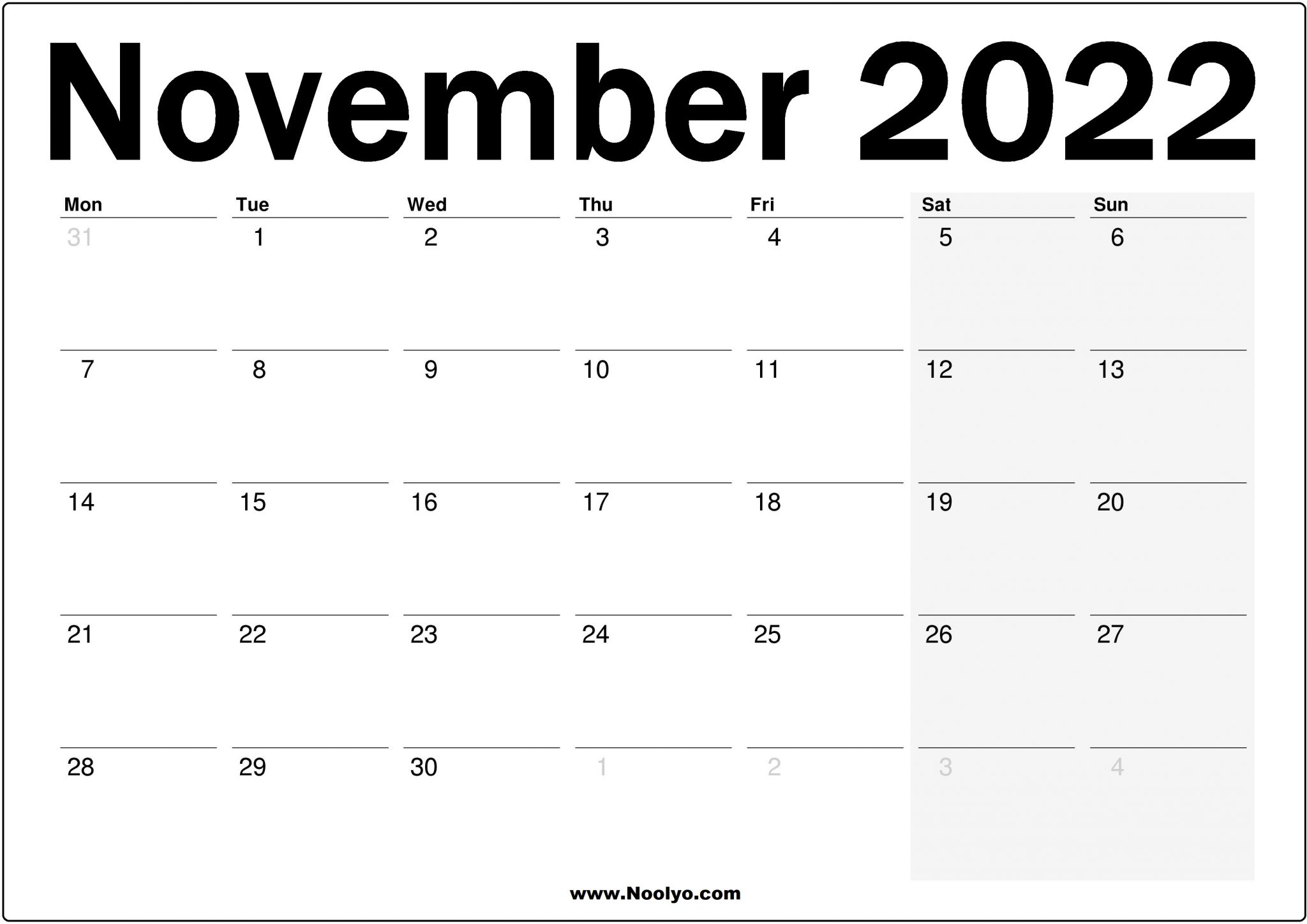 Free Printable November Calendar 2022 Uk
