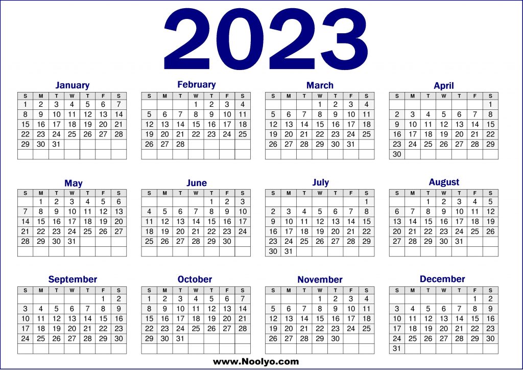 2023 Yearly Calendar Printable One Page Calendars Printable