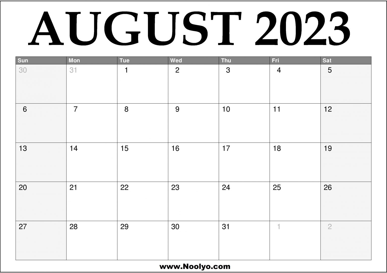 2023 August Printable Calendar Noolyo 2023 August Printable Calendar Noolyo