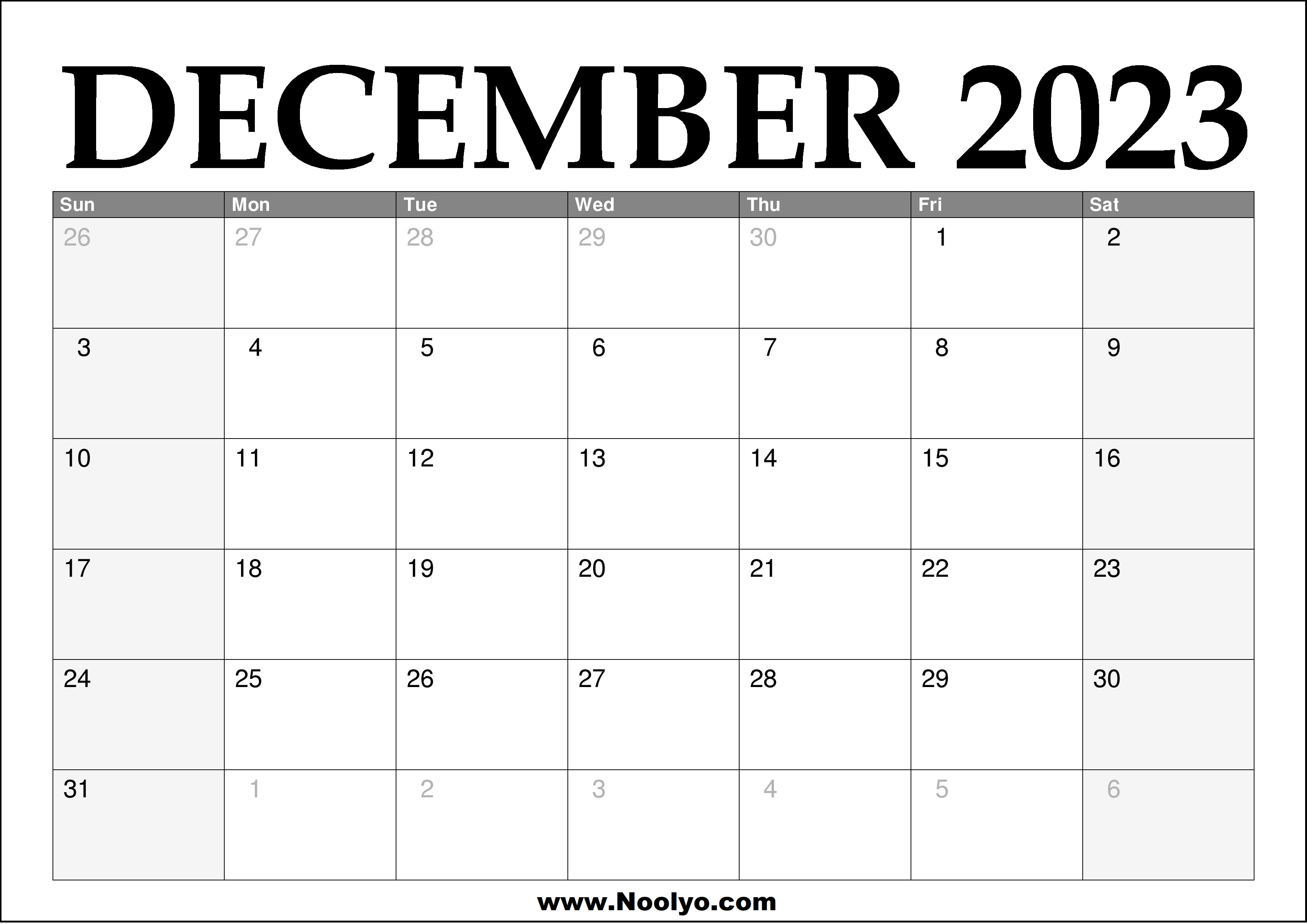 December 2023 Calendar Free Printable Calendar December 2023 Calendar 