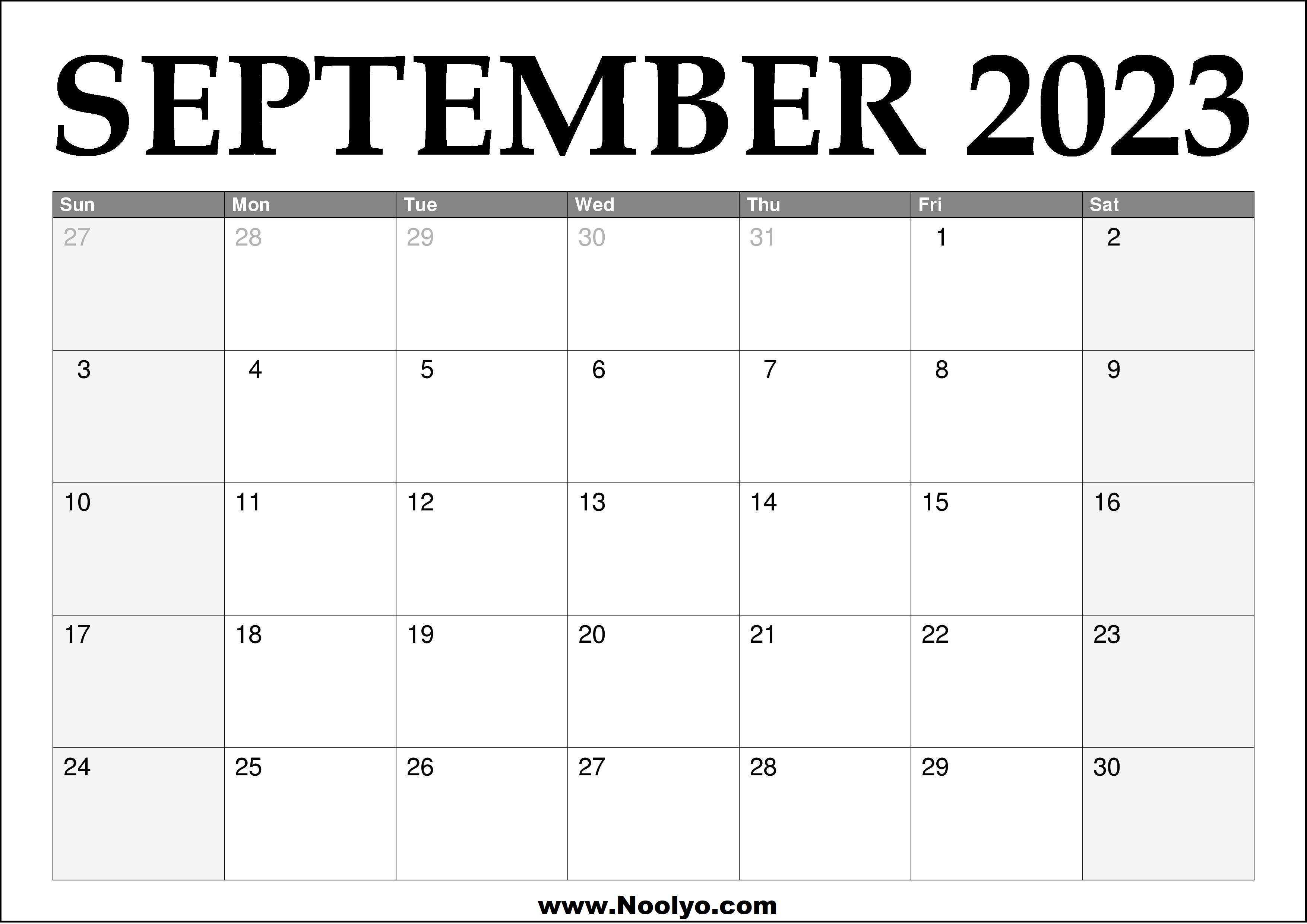 2023 September Calendar Printable Noolyo