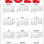 2022 Calendar UK Printable One Page